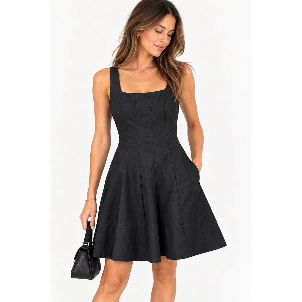 Banana Republic Mini Dress Fit & Flare Square Neck NEW Black Size 4